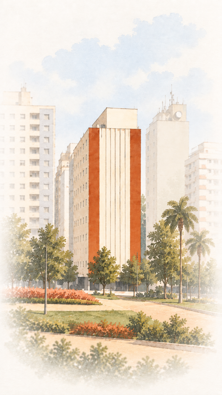 Ilustração de um edifício em Santos onde a história da 72A começou